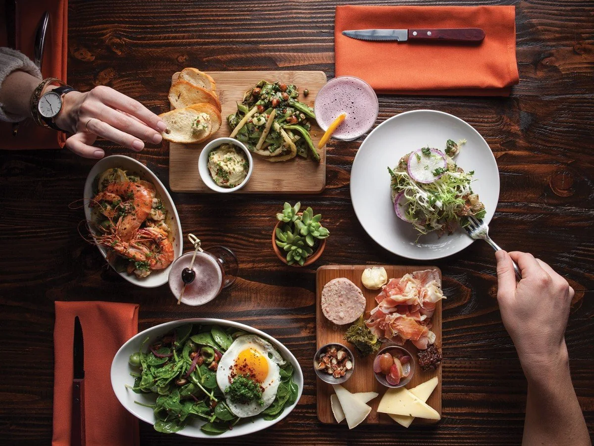 Shared meal with a variety of dishes