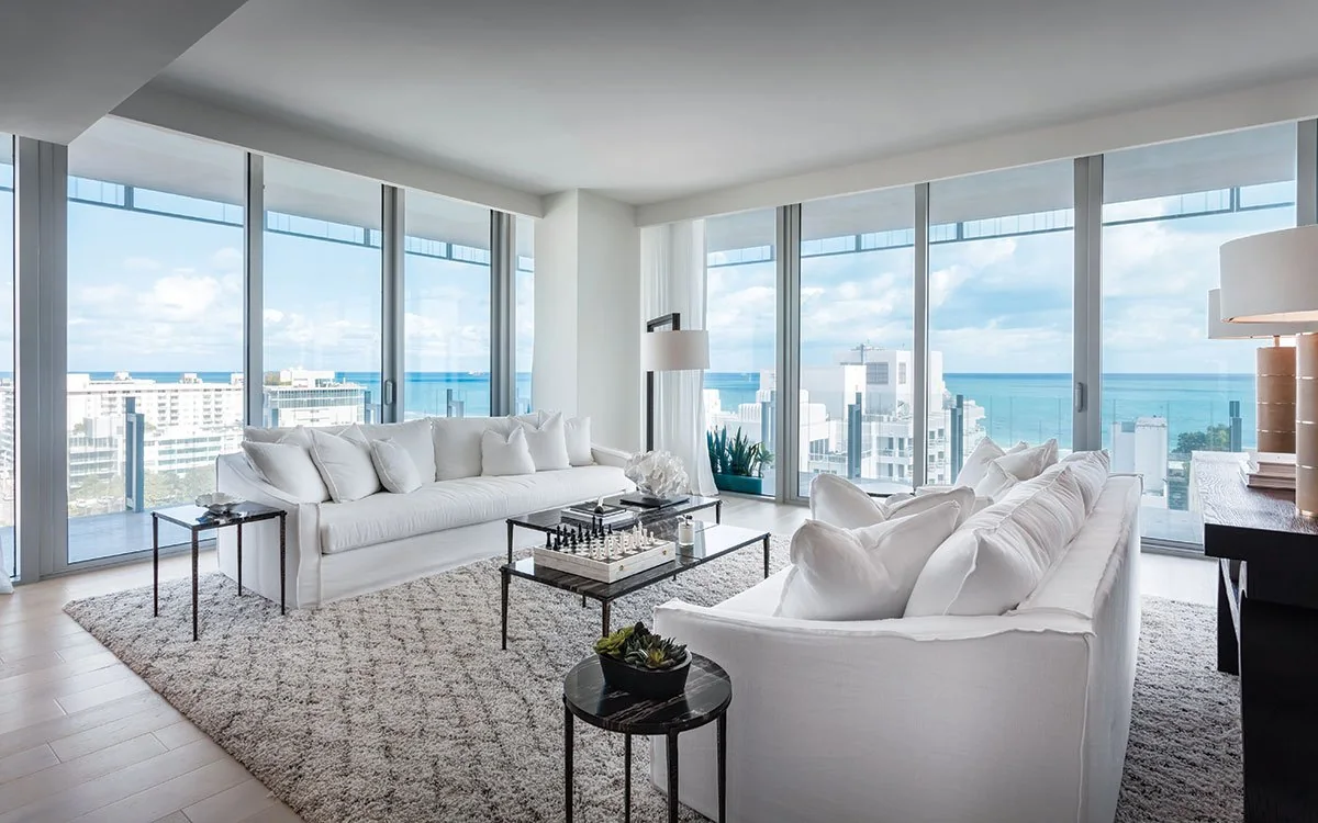 Bright living room with large windows