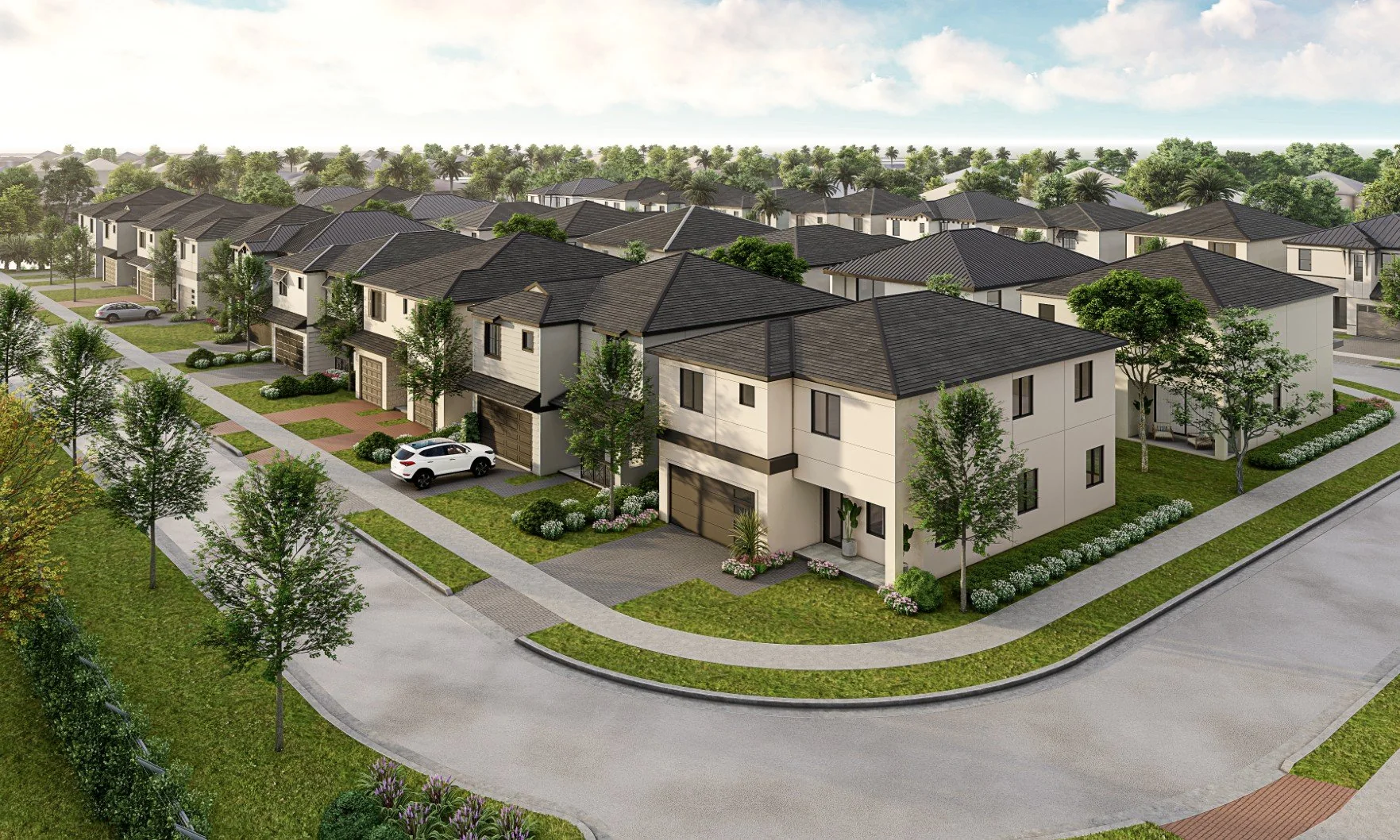 Aerial view of a residential community