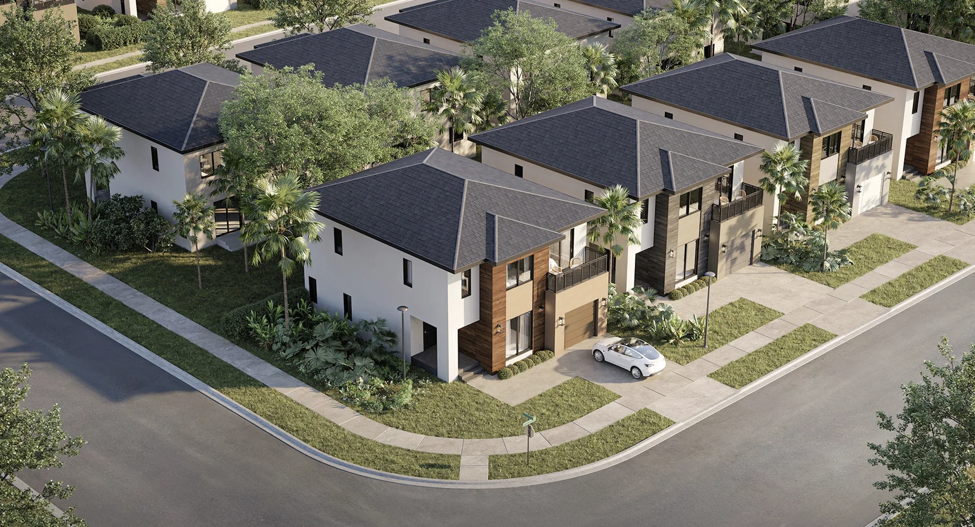 Homes and landscaped streets in a residential community