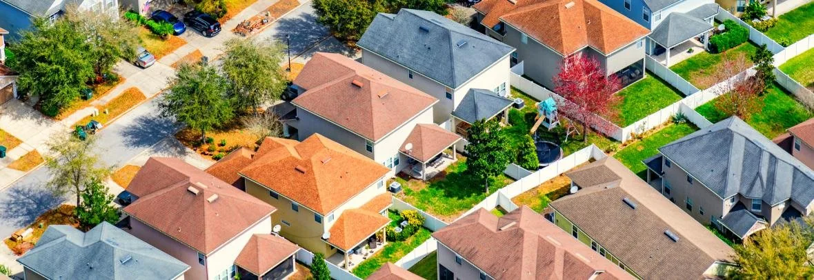Aerial view of a residential neighborhood
