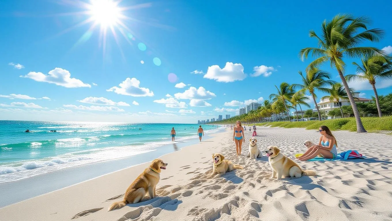 Sandy beach with turquoise water and palm trees