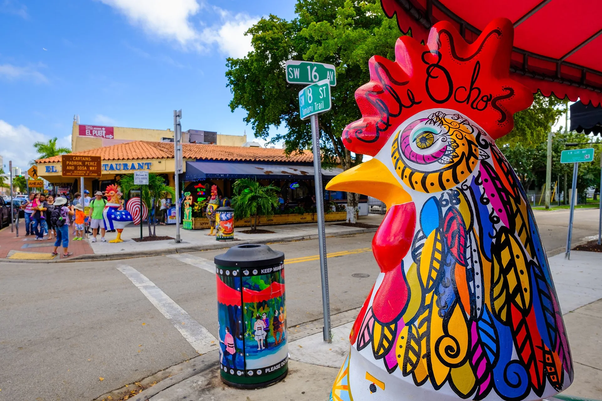 Colorful rooster sculpture in Little Havana